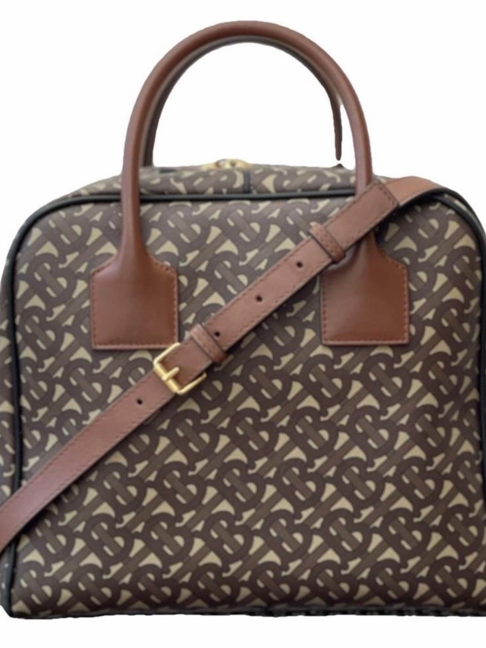 EUC Burberry Brown Pattern Monogrammed Large Cube Bag